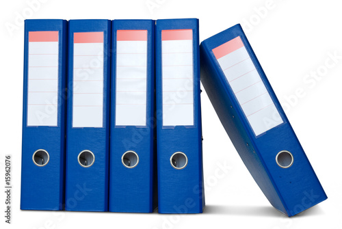 Pile of blue ring binders.