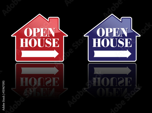 Red and Blue Open House Signs or Buttons