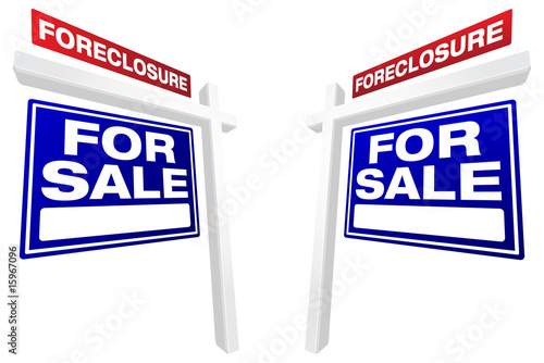 Pair of Vector Blue & Red Foreclosure For Sale Real Estate Signs