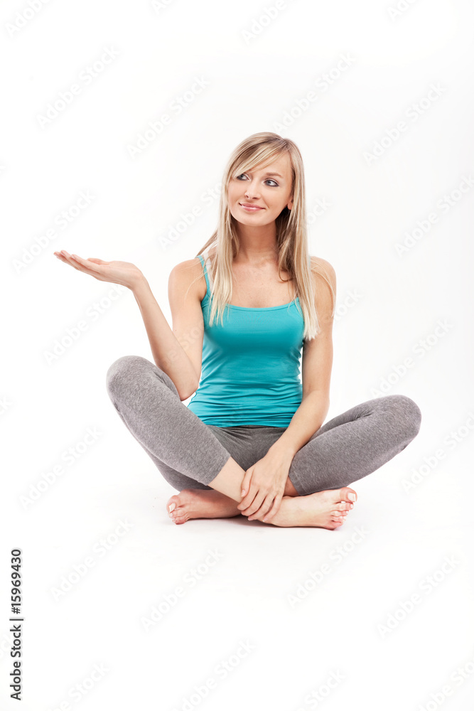 Beautiful woman meditating, ideal white background Beautiful woman meditating, ideal white background