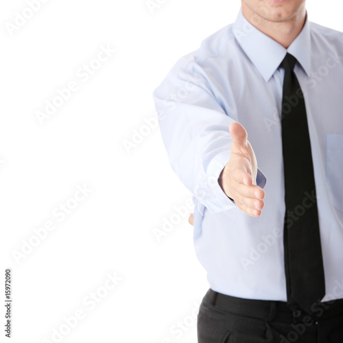 Business man ready to set a deal over white background
