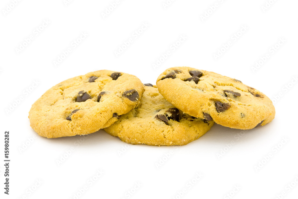 Chocolate chip cookies on a white surface