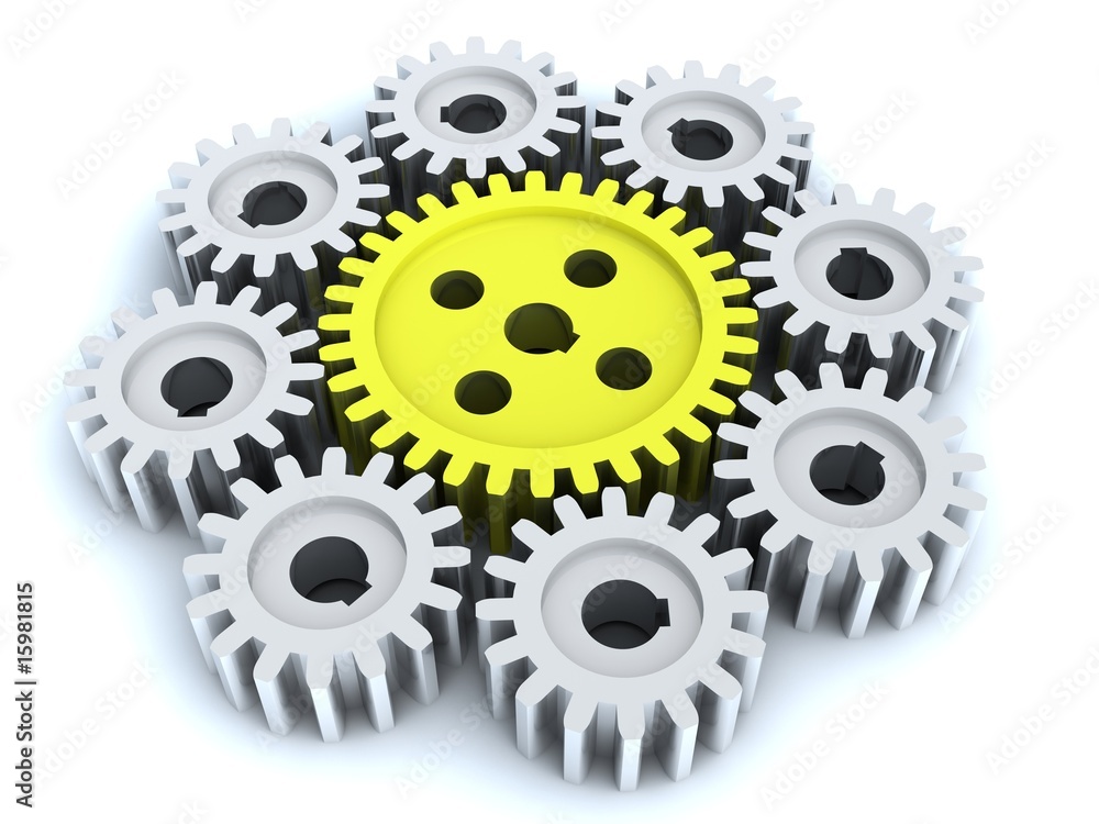 The big gear in an environment of eight small gears The big gear in an environment of eight small gears