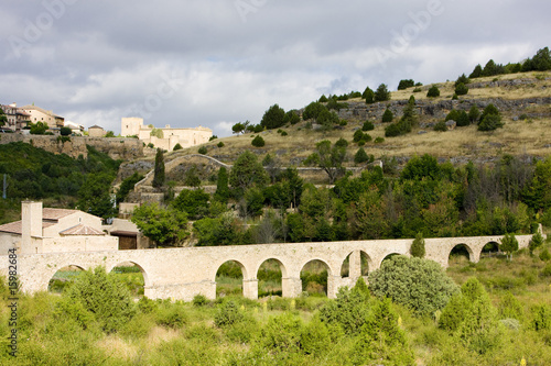 aqueduct, Pedraza de la Sierra, Segovia Province, Spain