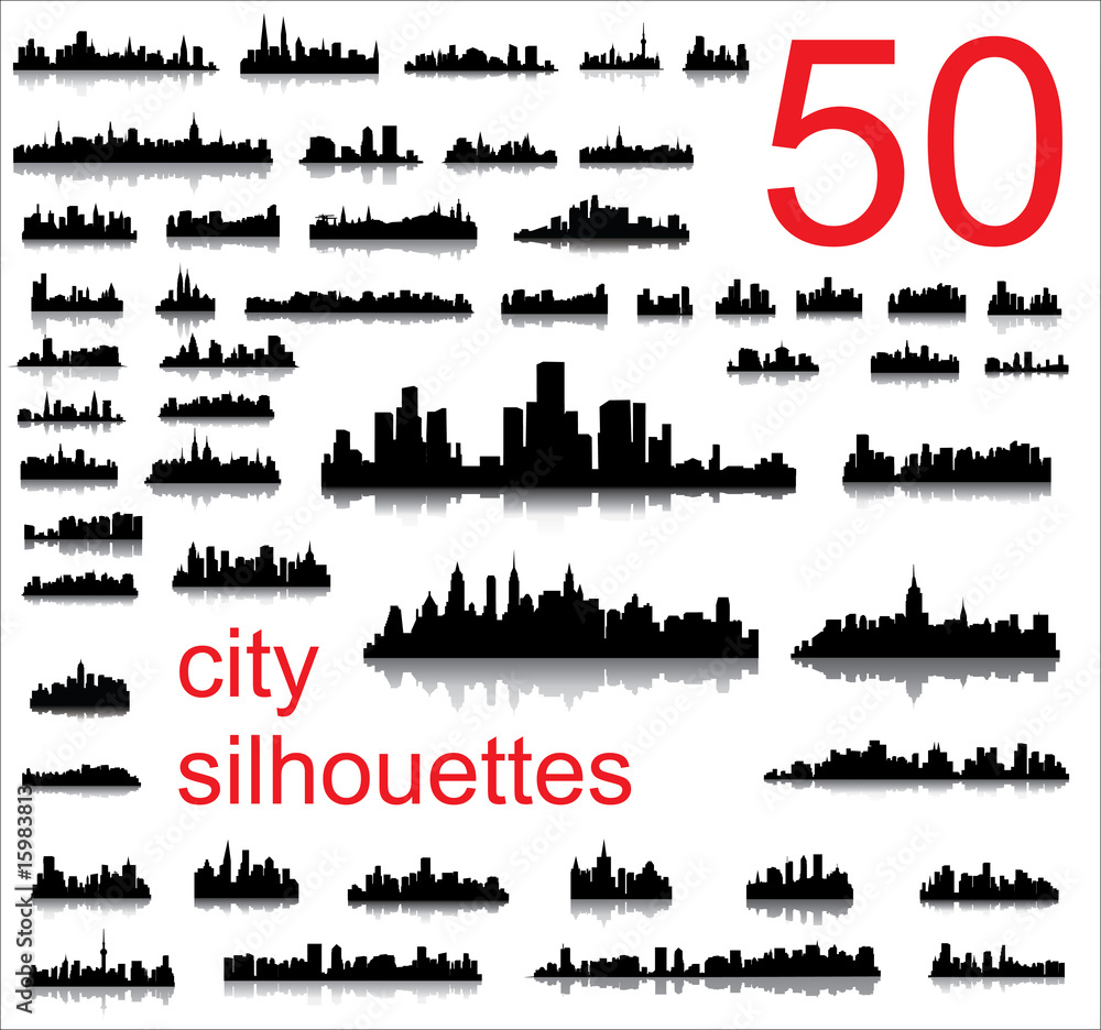 City silhouettes of the most popular cities of the world