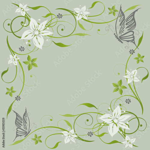 Blumen Ranke, filigran, floral, Fliese lindgrün