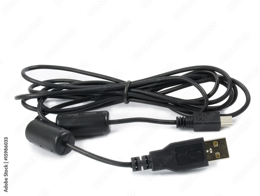 Isolated Black USB Cable Isolated Black USB Cable