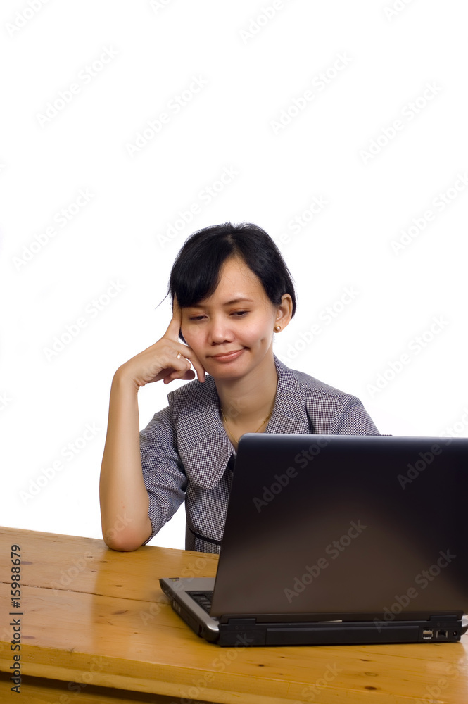 Business Woman Stress Using Laptop on White Background Business Woman Stress Using Laptop on White Background