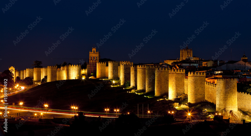 Avila at night, Castile and Leon, Spain