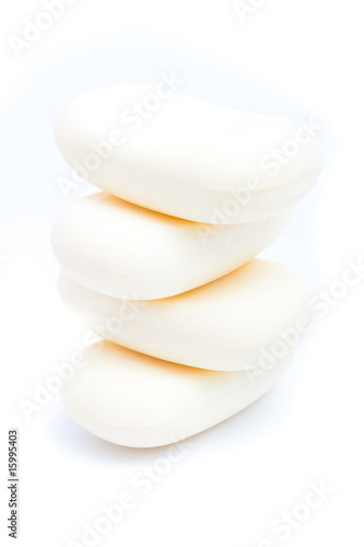 Stack of white soap bricks isolated