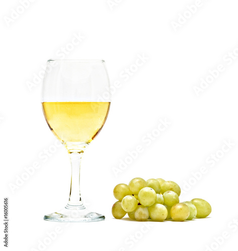 Goblet with wine and grapes isolated on white background