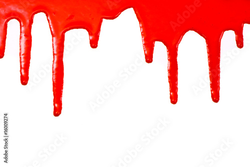 Red paint pouring on white background