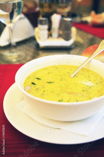 Bowl of romanian traditional chicken soup