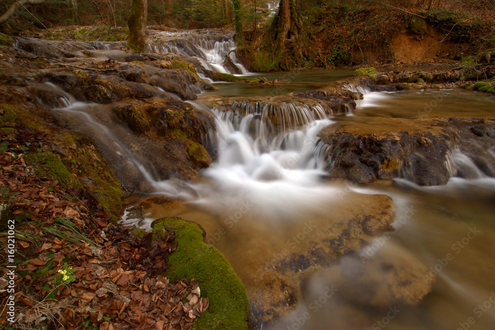 Waterfalls in the forest in spring in the mountains Waterfalls in the forest in spring in the mountains