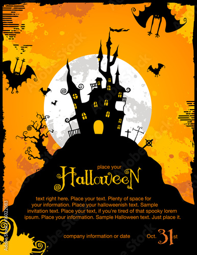 Halloween party invitation or background with haunted house