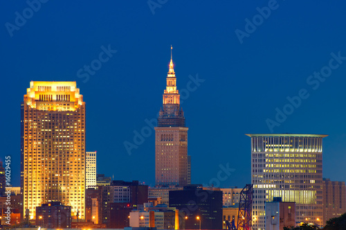 City lights of Cleveland, Ohio, as darkness comes on