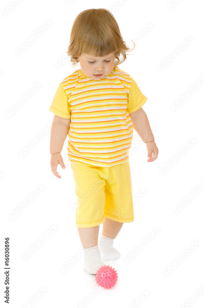 Small smiling girl with toy ball Small smiling girl with toy ball