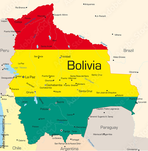 Bolivia country colored by national flag