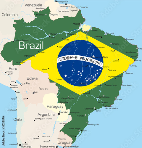 Brazil country colored by national flag