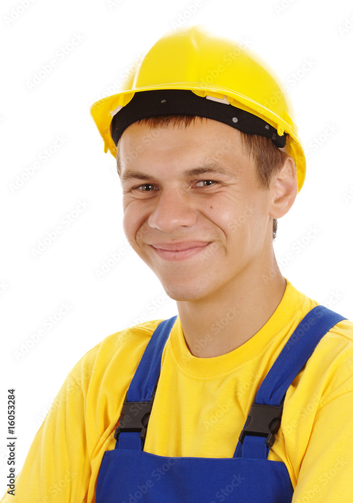 Happy young worker wearing hard hat Happy young worker wearing hard hat