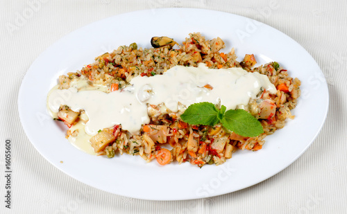 Seafood fried rice with green peas