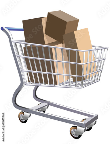 Illustration of a shopping cart full of parcels