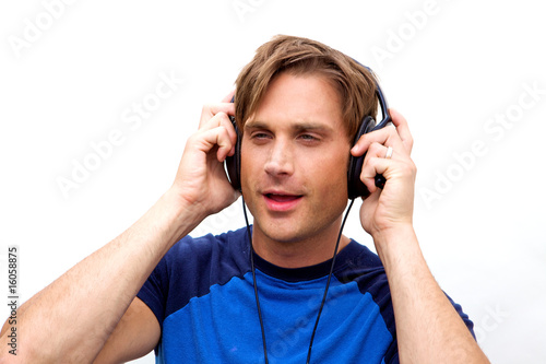 Attractive man with headphones, Handsome man jamming out