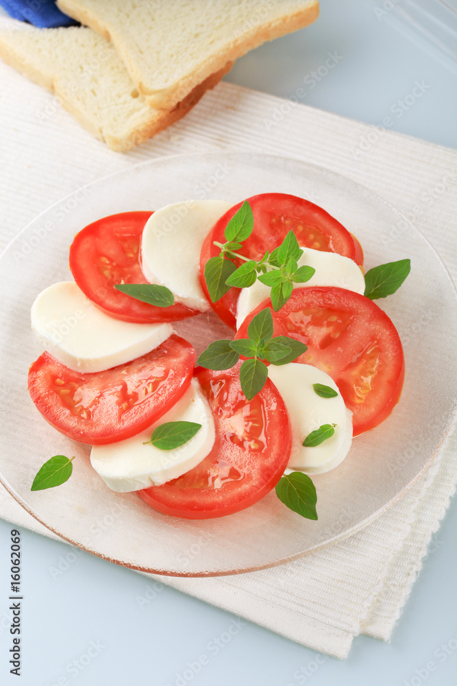 Sliced mozzarella and tomato