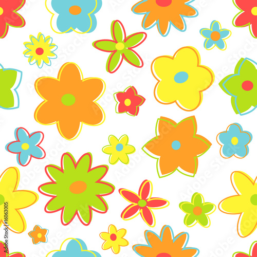 Seamless retro flowers in bright colors