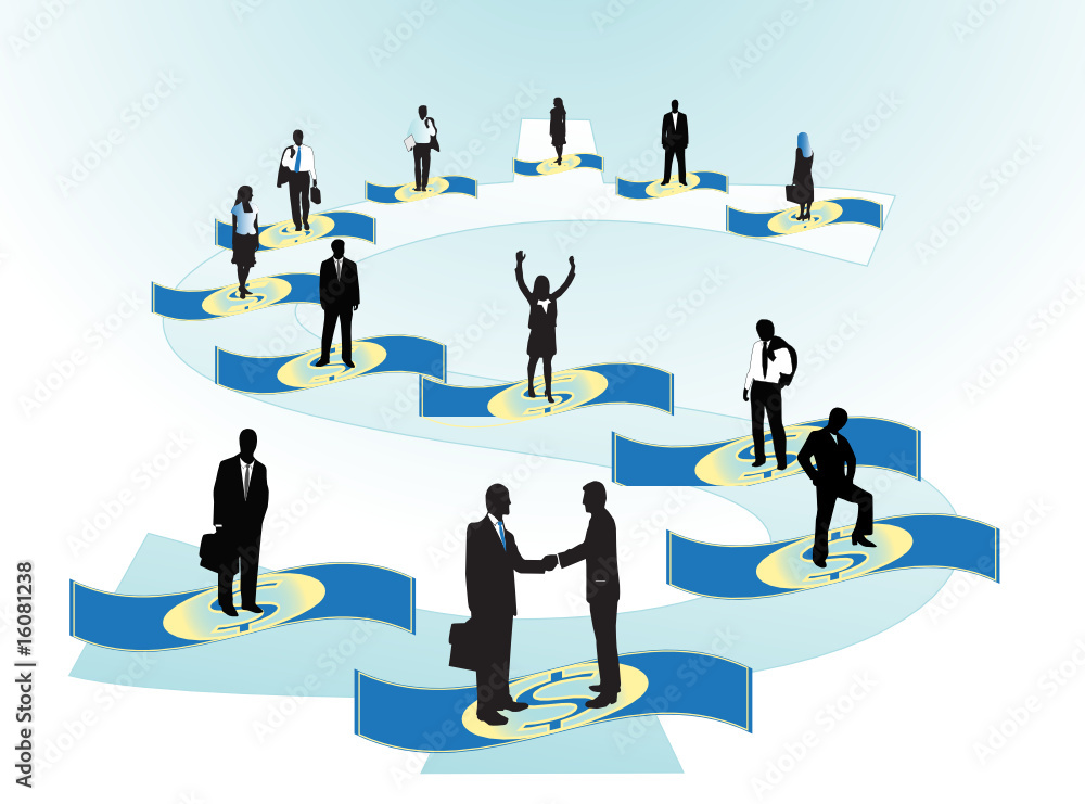 Illustration of business people and dollar