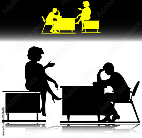 man and woman on table work vector silhouettes