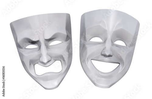 Comedy and tragedy grotesque theater masks. 3D rendered image