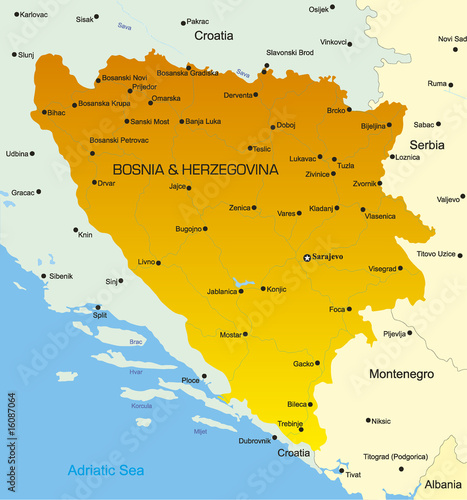 Obraz na płótnie Vector map of Bosnia and Herzegovina country