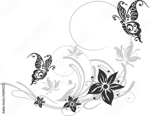 Blumen, Ranke, floral, ornamental, mit Schmetterlingen