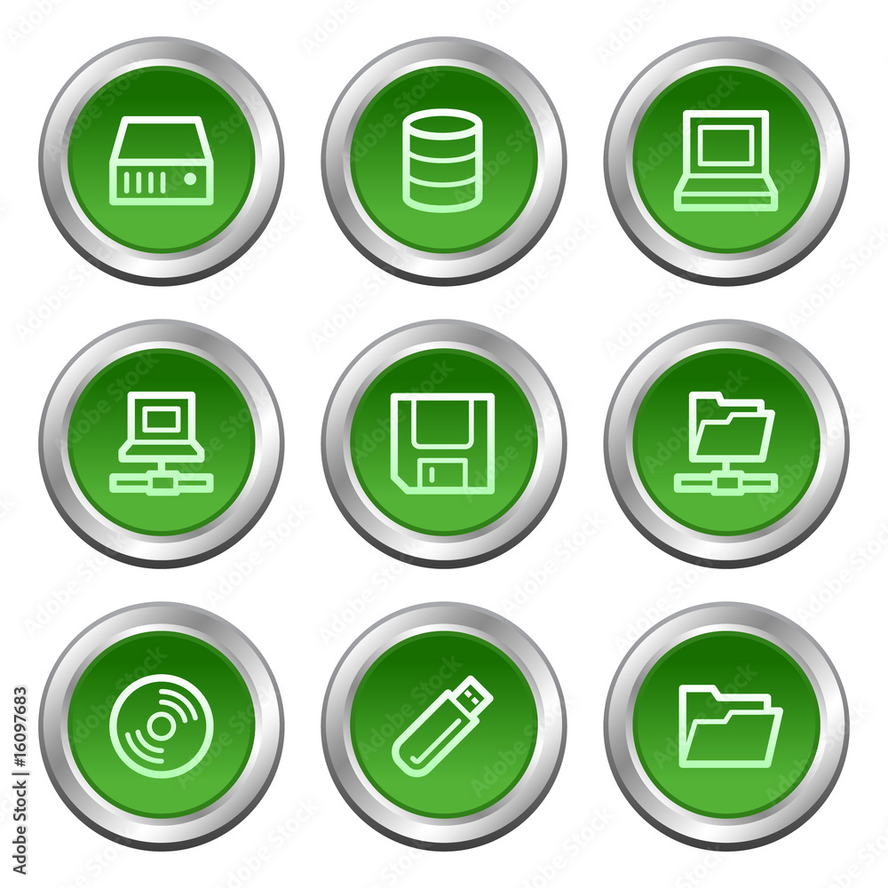 Drives and storage web icons, green circle buttons series Drives and storage web icons, green circle buttons series