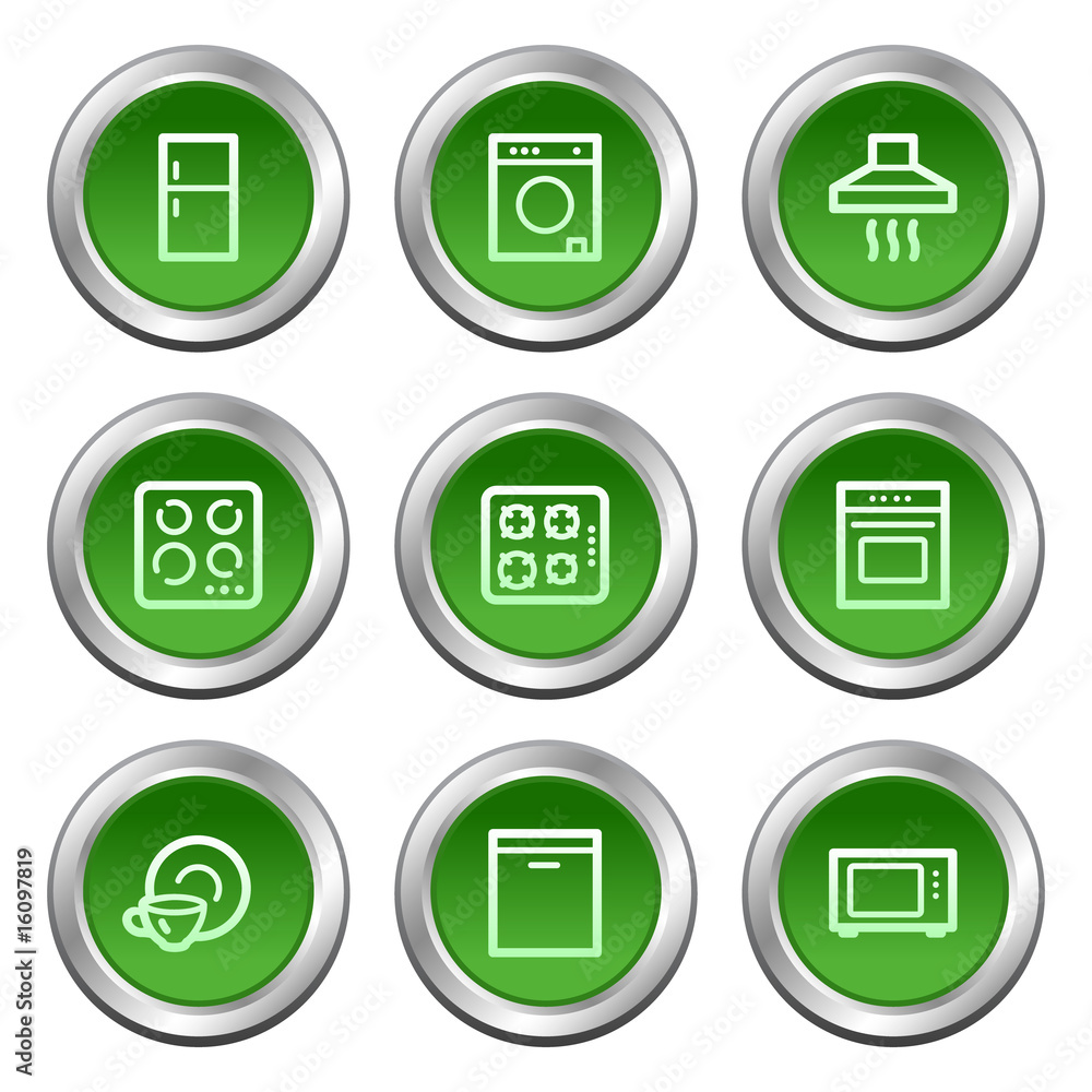 Home appliances web icons, green circle buttons series Home appliances web icons, green circle buttons series