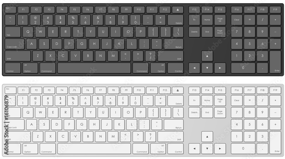 Modern computer keyboard in white and black color. - obrazy, fototapety, plakaty 