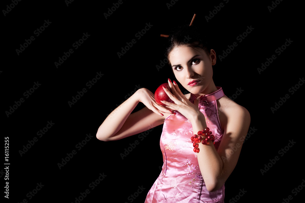 girl holding a red apple girl holding a red apple