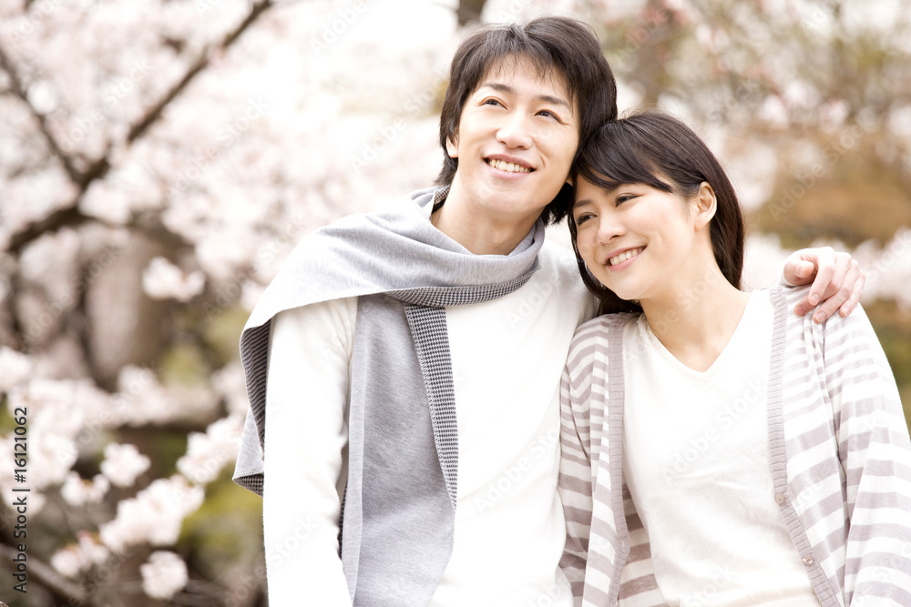 花見をするカップル 花見をするカップル