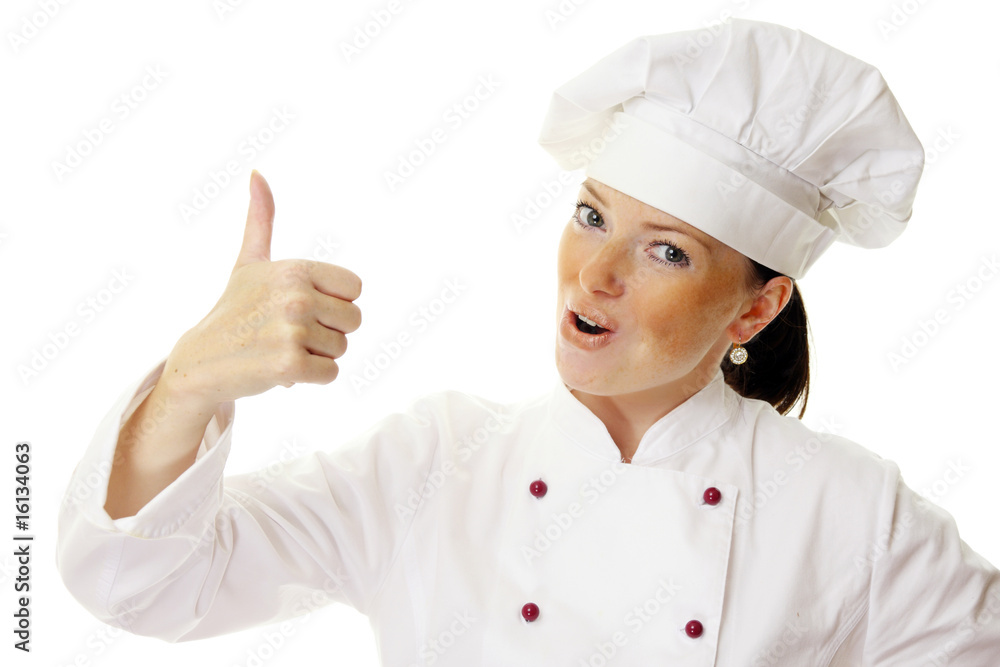 Attractive cook woman a over white background Attractive cook woman a over white background