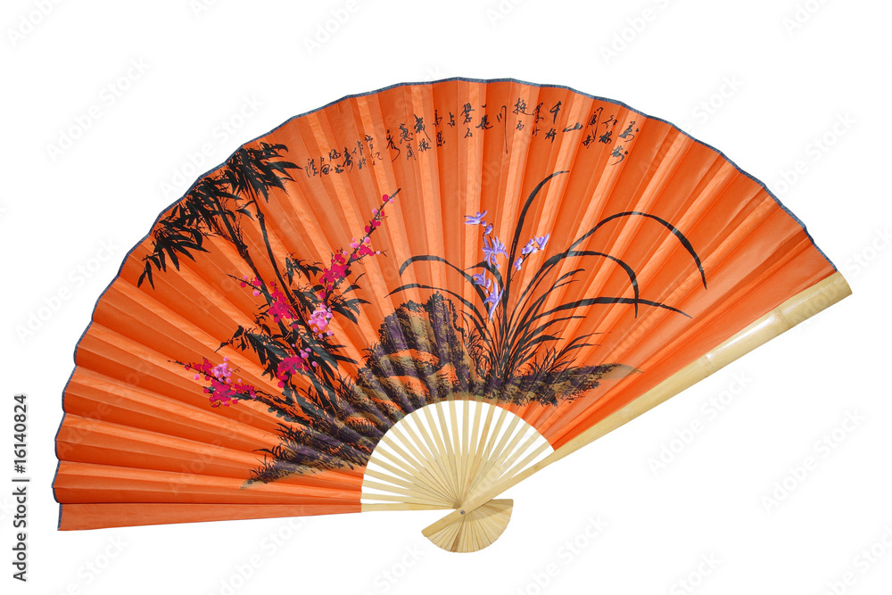 Fototapeta premium Orange Chinese fan on the white background