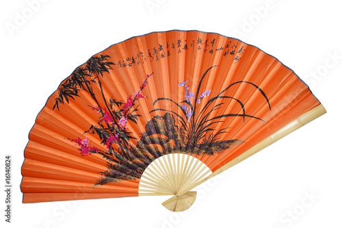 Orange Chinese fan on the white background