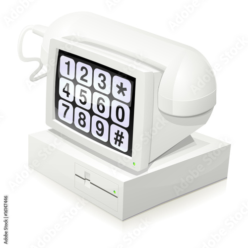 Ordinateur des années 80 et téléphonie (reflet)