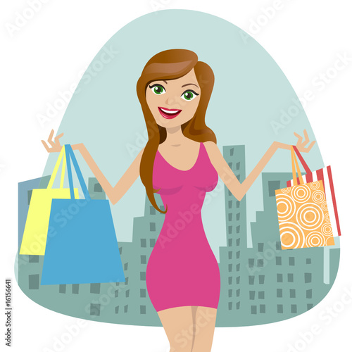 young woman with shopping bags