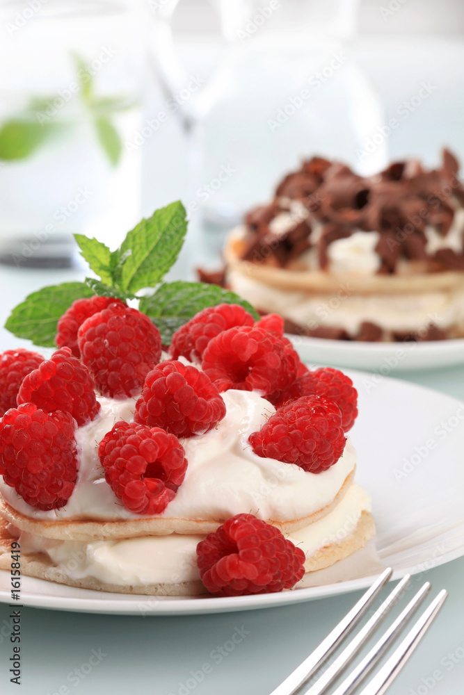 Pancakes with curd cheese and raspberries Pancakes with curd cheese and raspberries