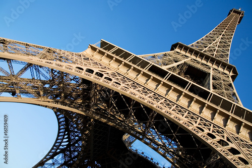 Wide angle view of the Eiffel Tower over the blue sky #16159409