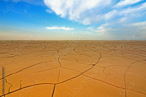 Dry crack field under blue sky © lightmoon