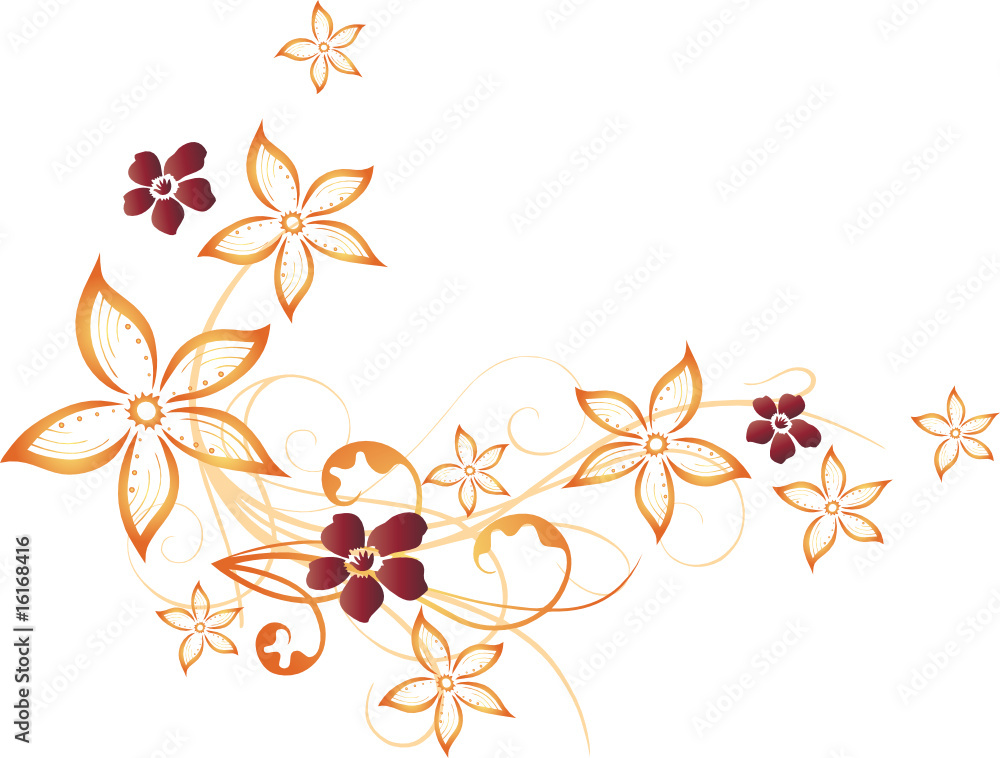 Blumen Ranke filigran, floral, Schnörkel, orange Stock-Vektorgrafik | Adobe  Stock