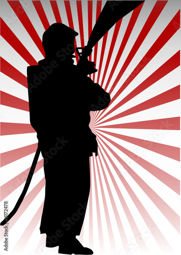 Fireman in action silhouette