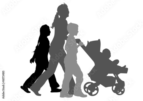 Mom with children and pram